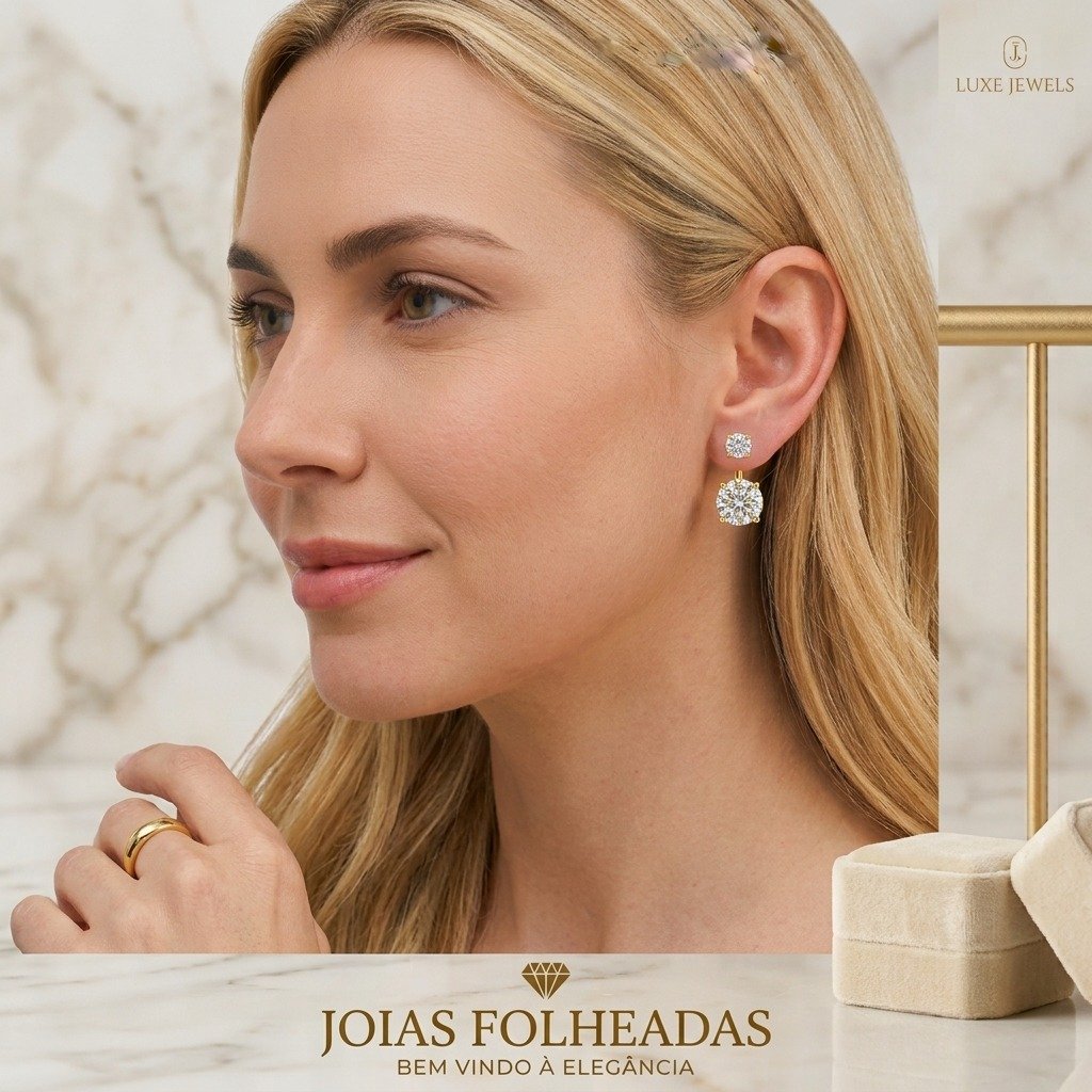 Brinco Ear Jacket Virgína folheado a ouro